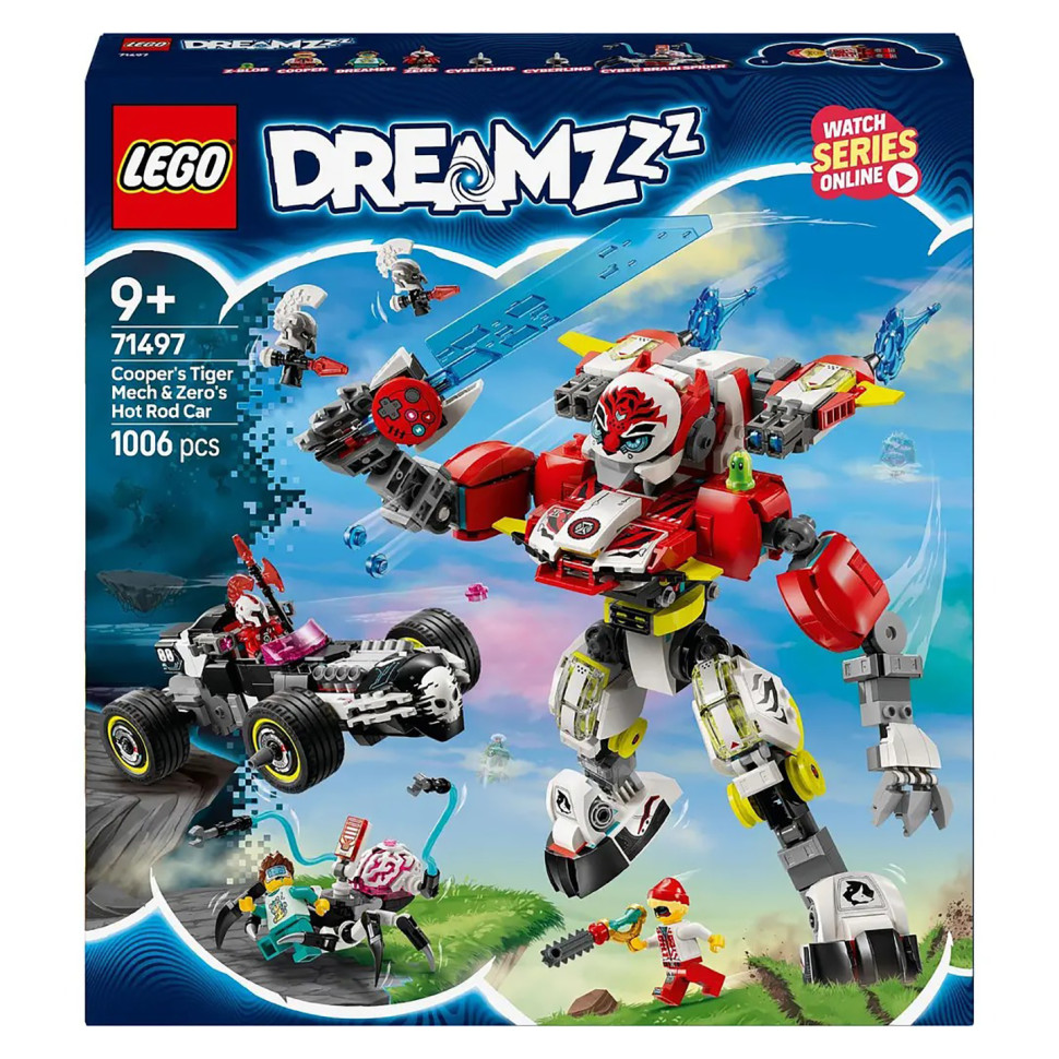 Конструктор LEGO DREAMZzz Робот-тигр Купера и Хот-род авто Зеро 71497, 1006 деталей