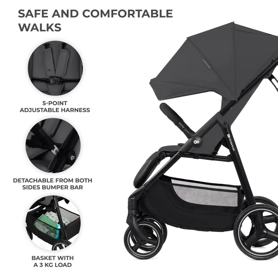 Прогулочная детская коляска Trig 3 Granite Grey Kinderkraft KSTRIG03GRY0000