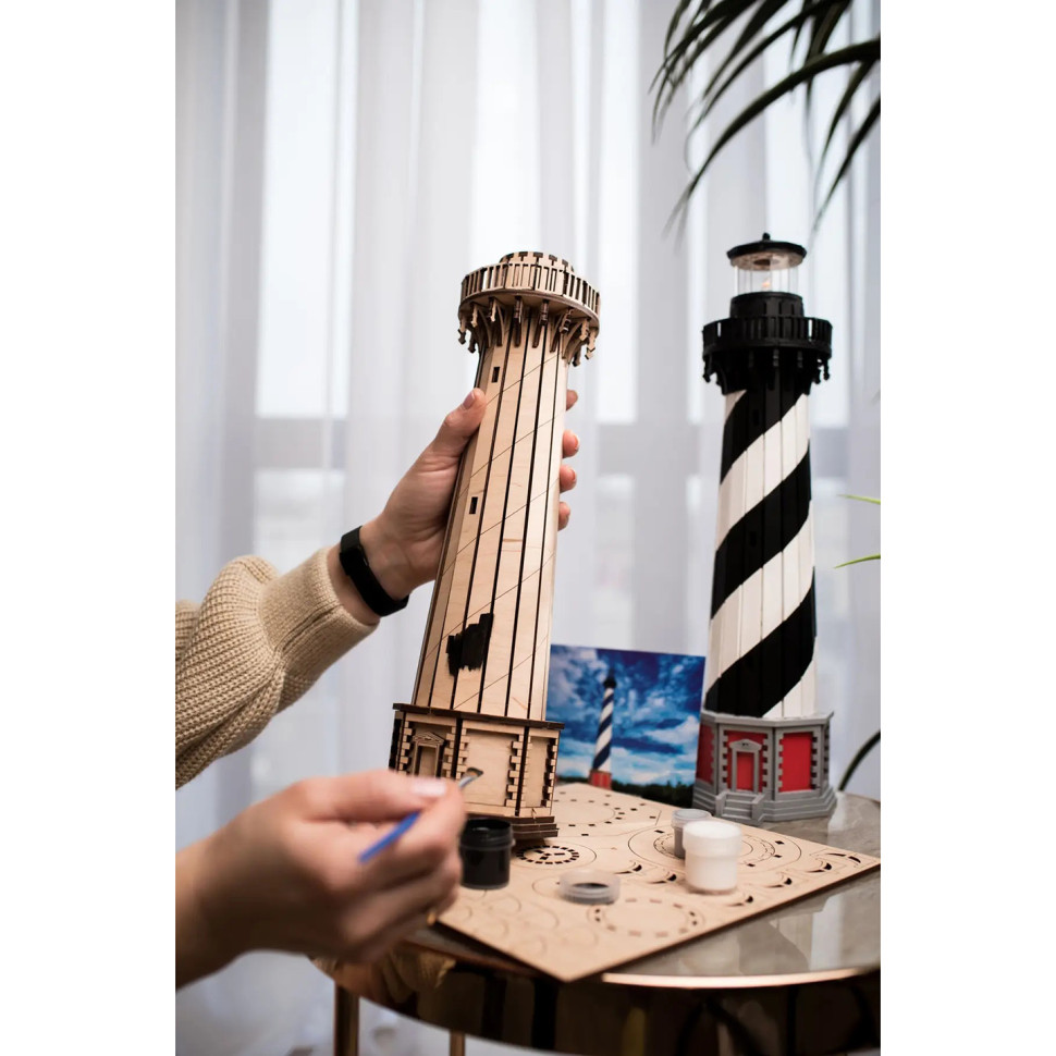 Деревянный 3D конструктор маяк Гаттерас (США) Timberplay TMP-010, 88 деталей