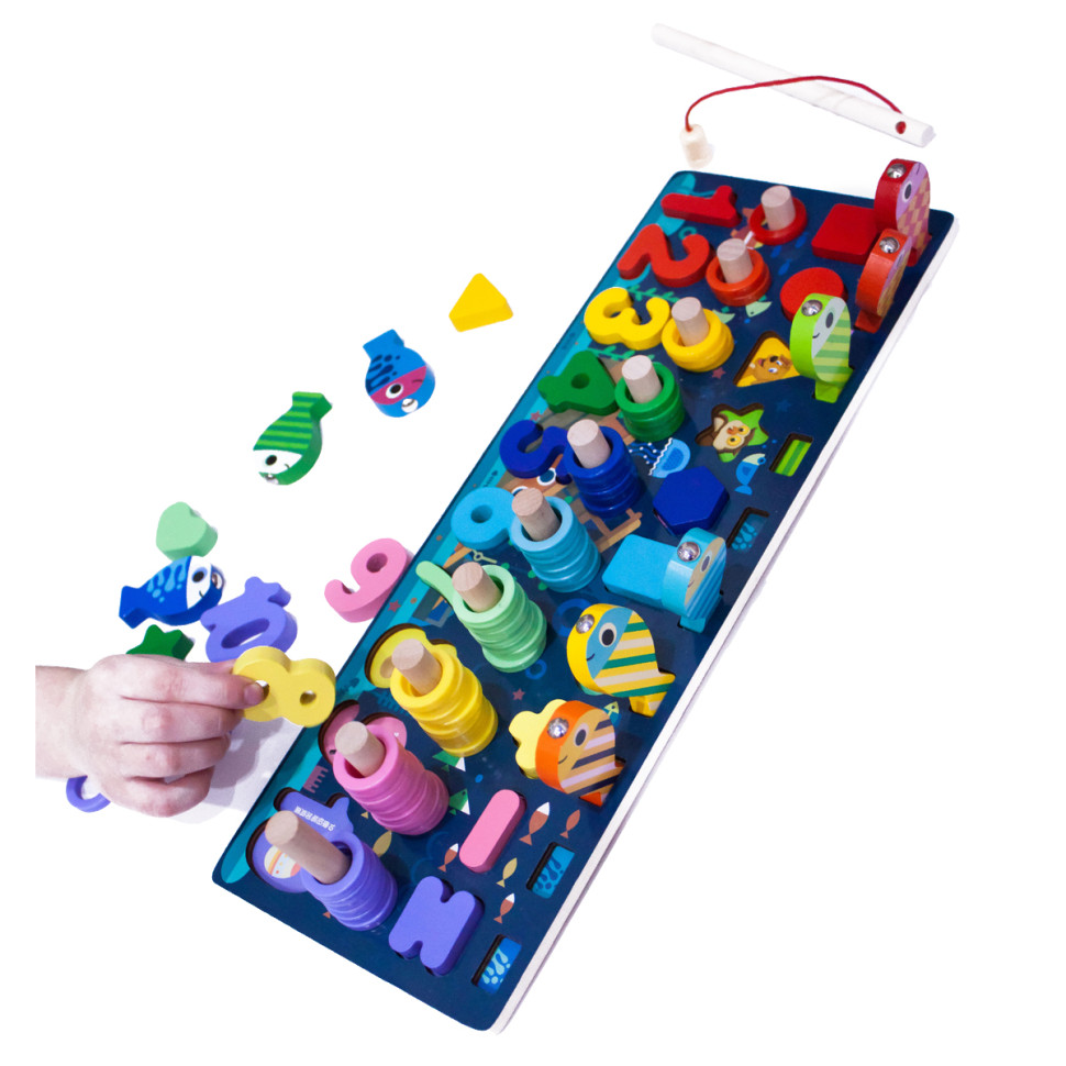 Деревянная игрушка Центр развивающий Limo Toy MD 2772 в наборе цифры, рыбалка, кольца