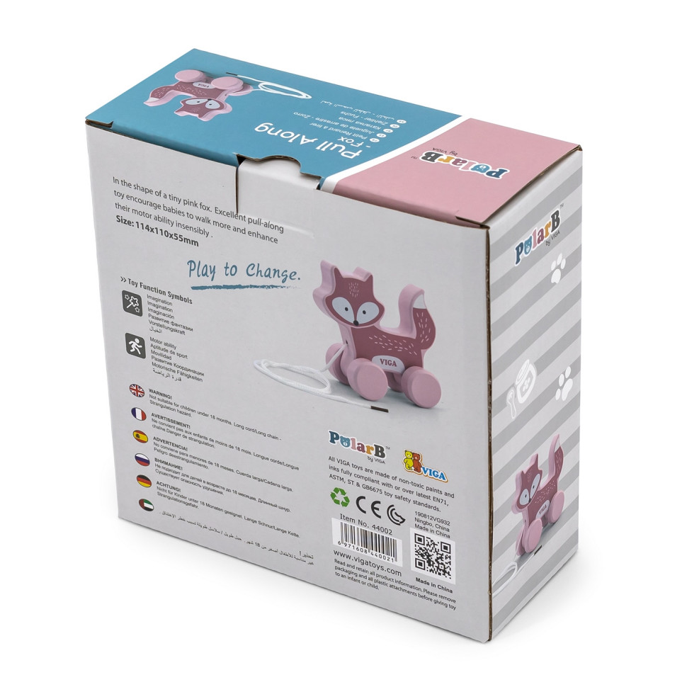 Дерев'яна каталка Лисичка Viga Toys PolarB 44002 зі шнурком