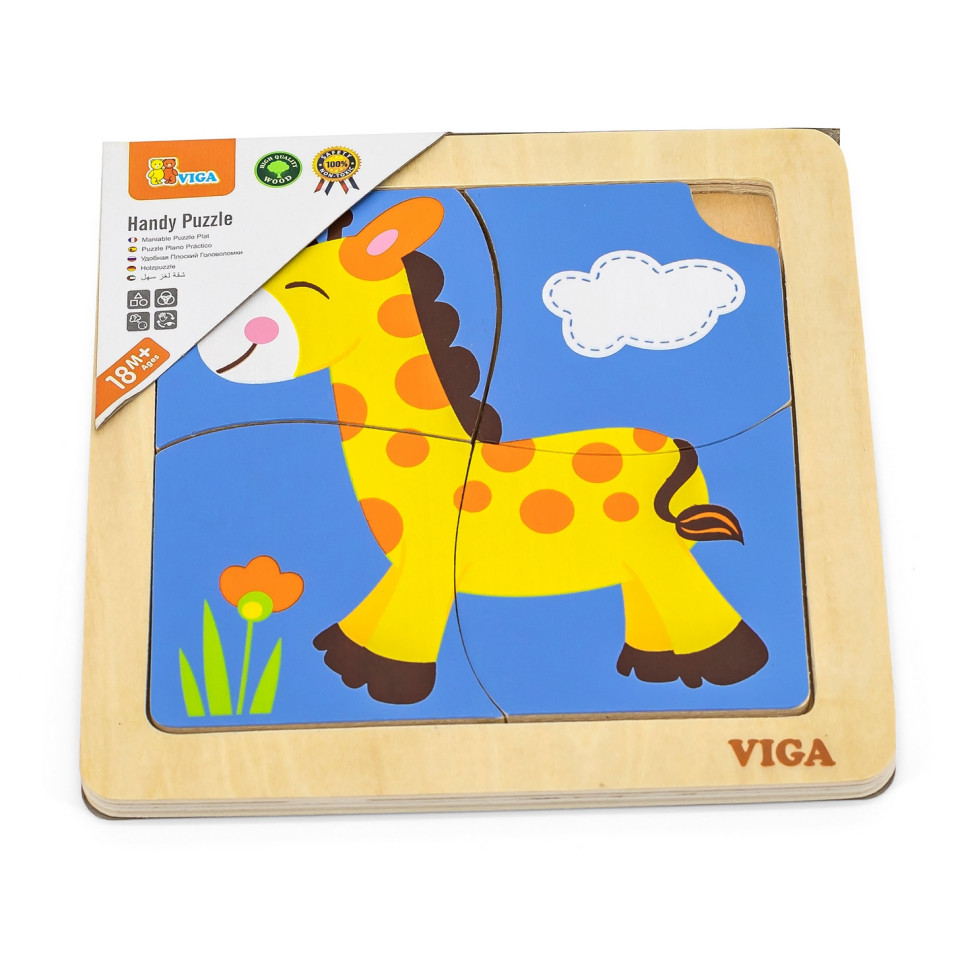 Деревянный мини-пазл Жираф Viga Toys 51319, 4 элемента