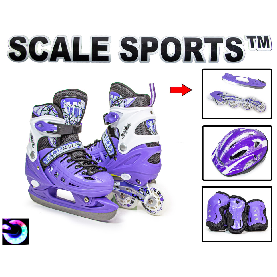 Комплект ролики-коньки 2 в 1 Scale Sport 449718647 шлем с защитой, фиолетовый, размер 29-33