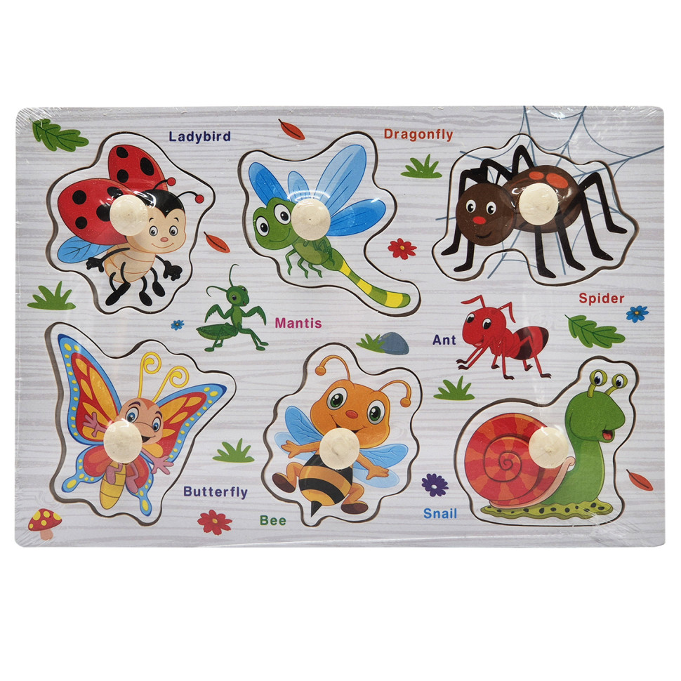 Деревянный пазл-вкладыш Насекомые Bambi 73239-6 названия на английском языке