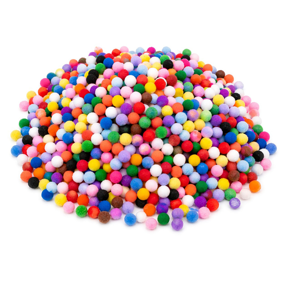 Помпони для творчості Bambi PMP-1000 різнокольорові, 7 мм, 1000 шт