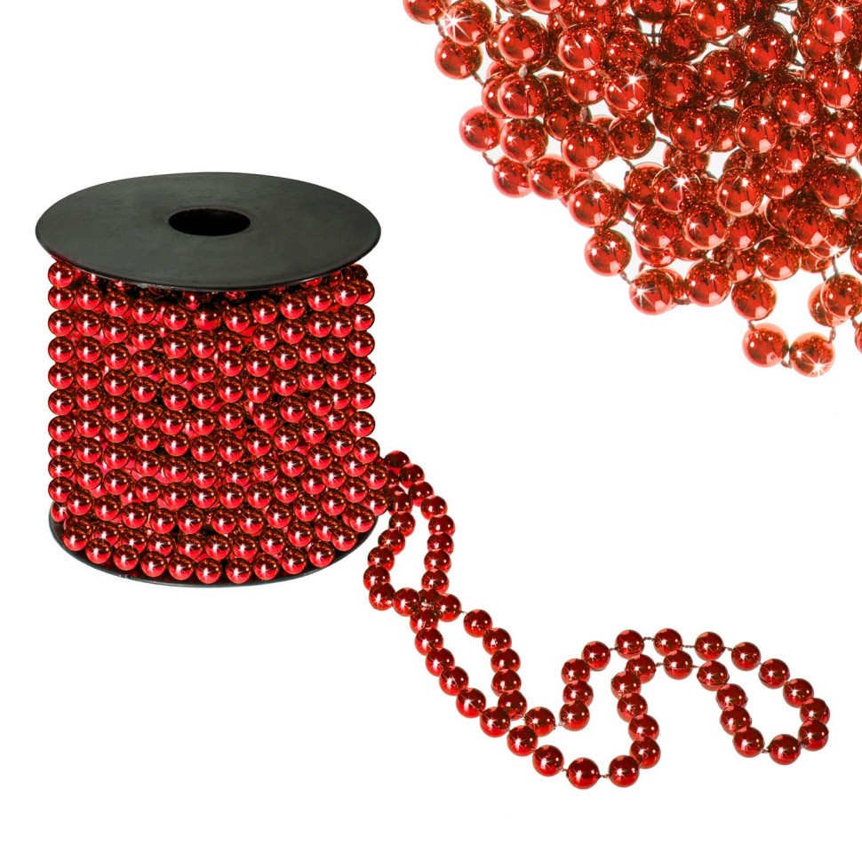 Намисто на ялинку новорічне Springos CA0057 d=8 мм, 10 м, Red