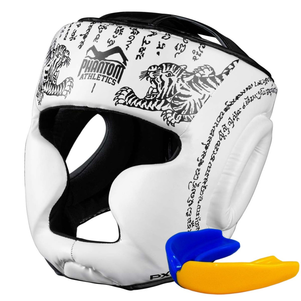 Боксерский шлем Muay Thai Full Face Phantom PHHG2680 White (капа в подарок)