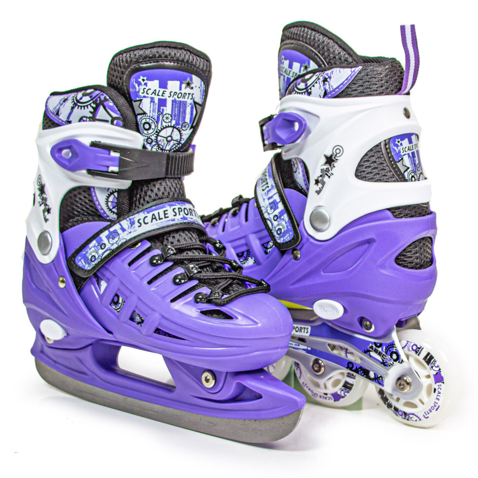 Комплект ролики-коньки 2 в 1 Scale Sport 667501443 шлем с защитой, фиолетовый, размер 34-37