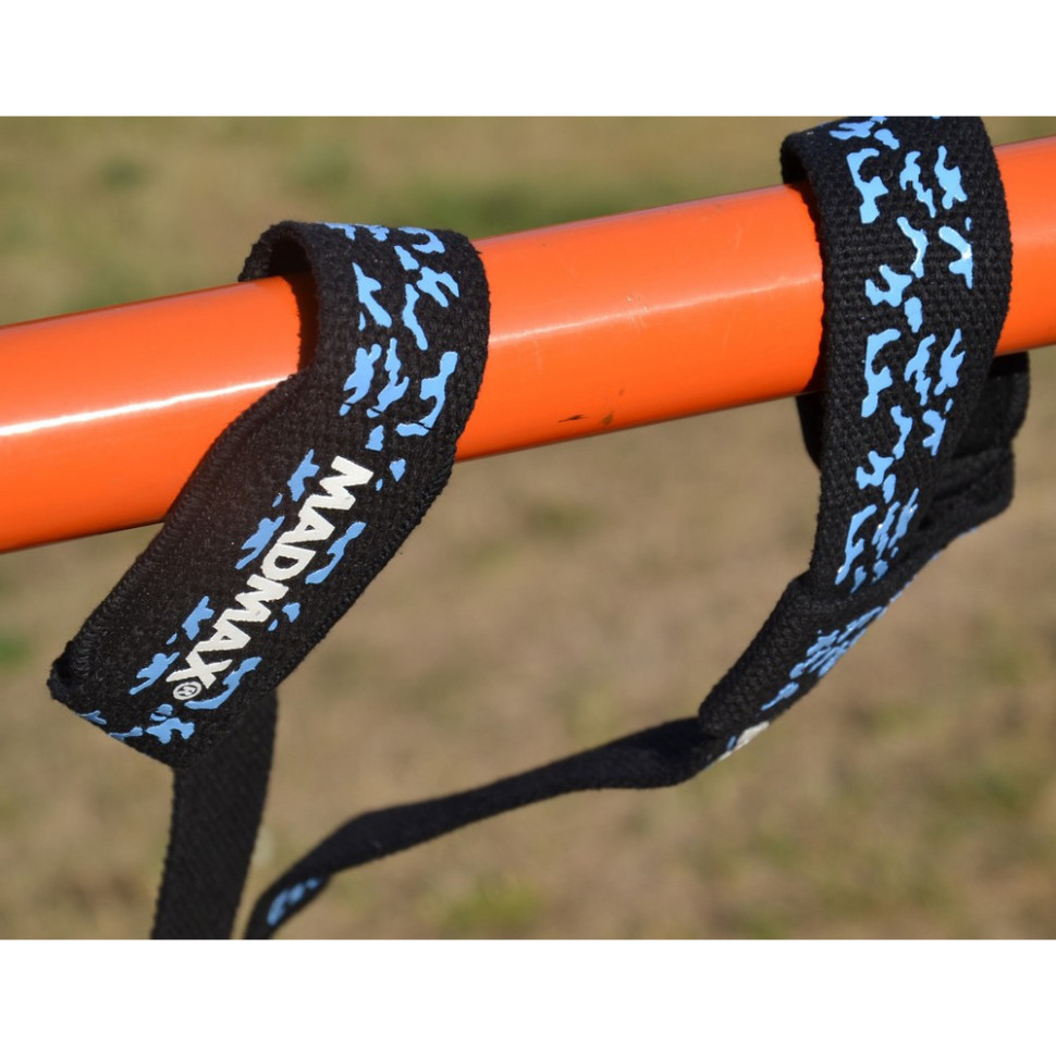Лямки для тяги Camo Power Wrist Straps MadMax MFA-275-BLU-U, Camo/Light, Blue