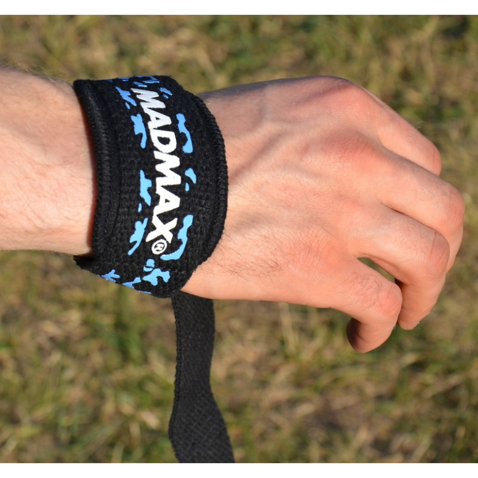Лямки для тяги Camo Power Wrist Straps MadMax MFA-275-BLU-U, Camo/Light, Blue