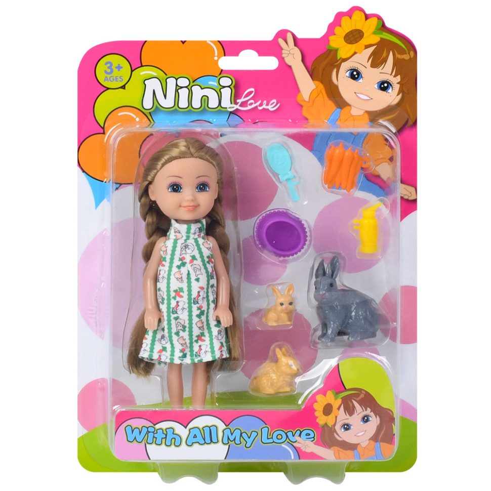 Дитячий ігровий набір з лялькою Bambi 618-18, 3 кролика, морква, аксесуари