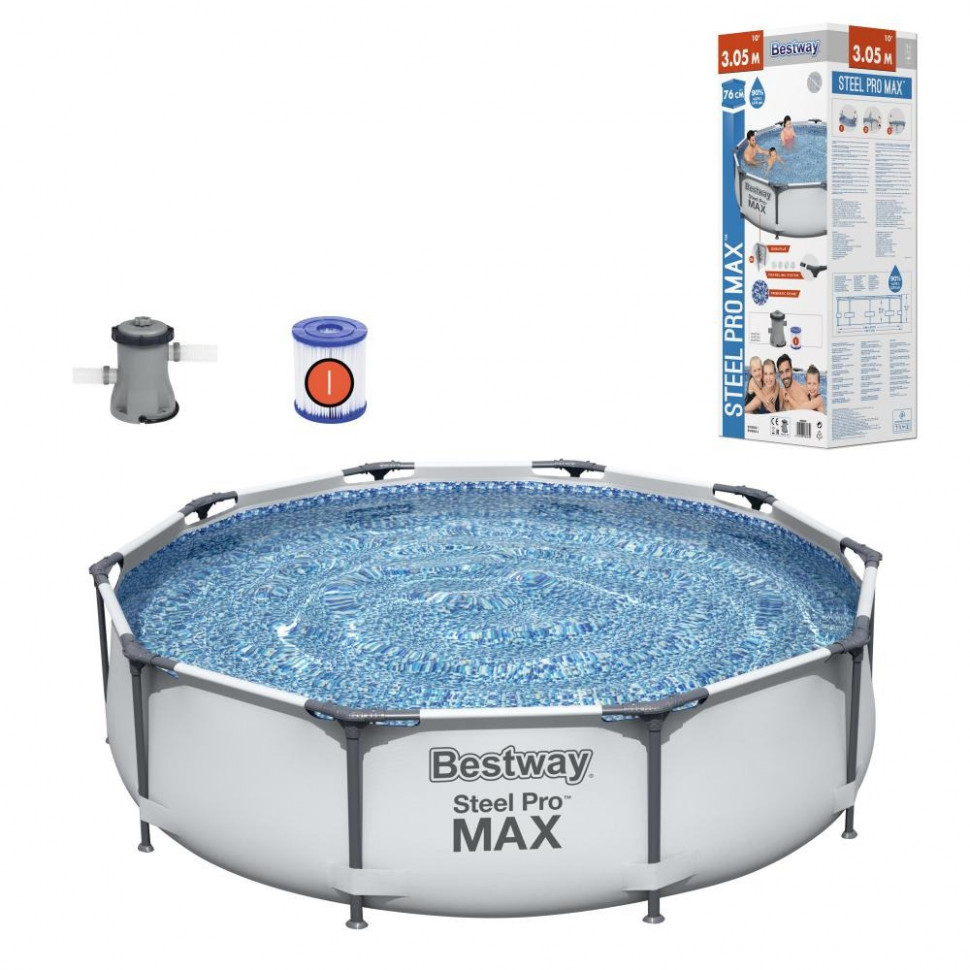 Бассейн каркасный круглый Bestway 56408, 305х76 см, фильтр-насос, ремкоплект