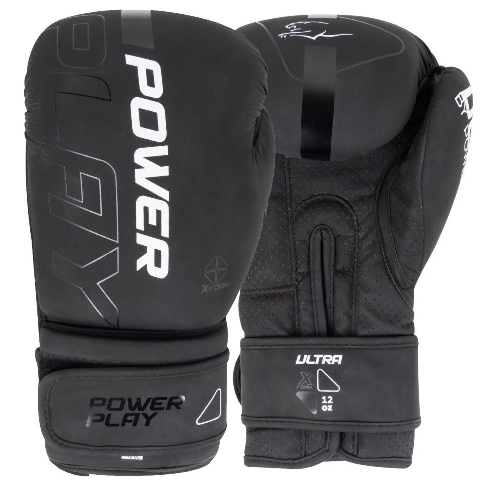 Боксерські рукавички 3024 Ultra Mat PowerPlay PP_3024_16oz_Bl/White, Чорно-Білі 16 унцій