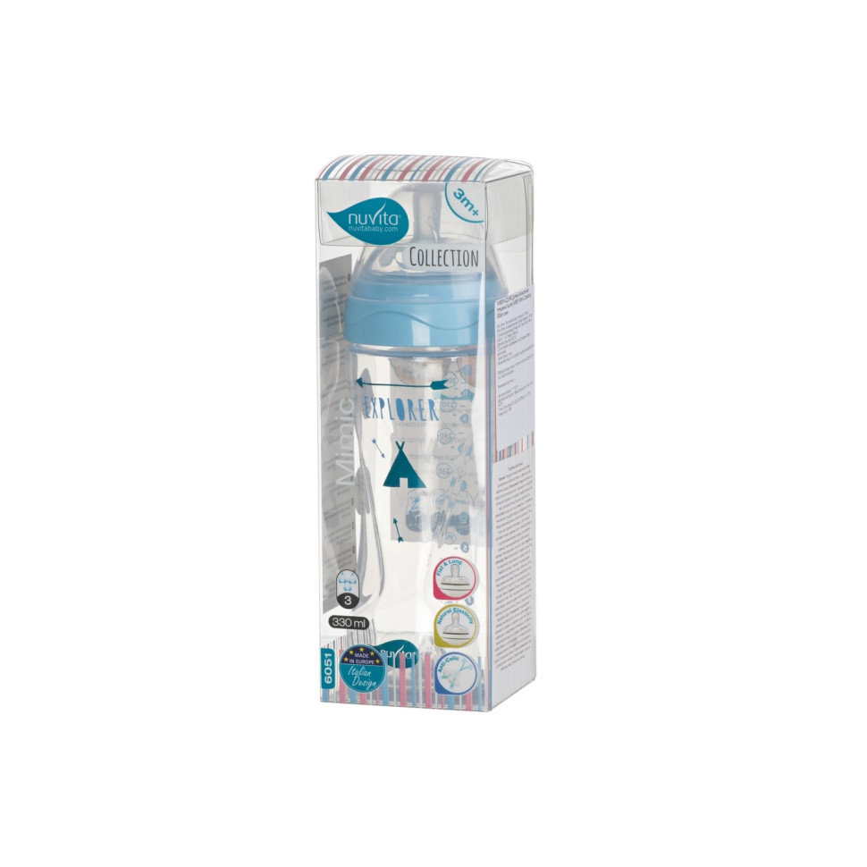 Дитяча пляшечка Nuvita 6051 Mimic Collection 330мл 4+ Антиколікова синя NV6051AZZURO