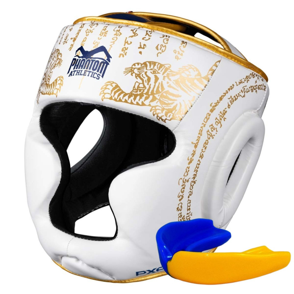 Боксерський шолом Muay Thai Full Face Phantom PHHG2683 White Gold (капа в подарунок)