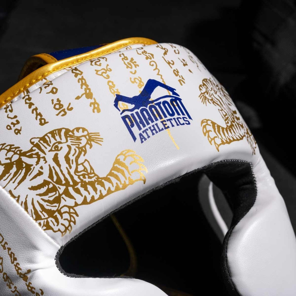 Боксерський шолом Muay Thai Full Face Phantom PHHG2683 White Gold (капа в подарунок)