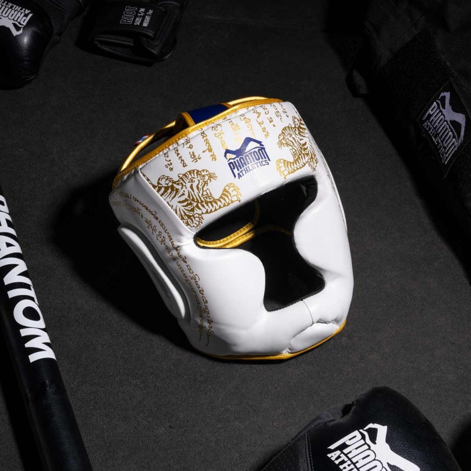 Боксерський шолом Muay Thai Full Face Phantom PHHG2683 White Gold (капа в подарунок)