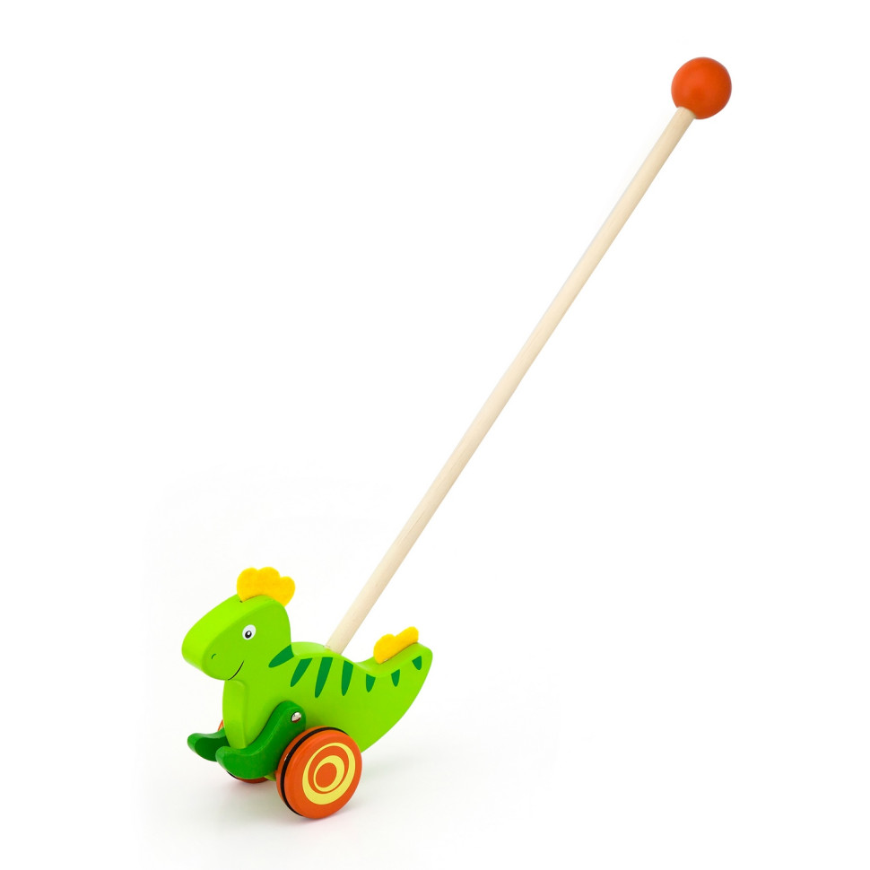 Дерев'яна каталка Динозаврик Viga Toys 50963 на паличці