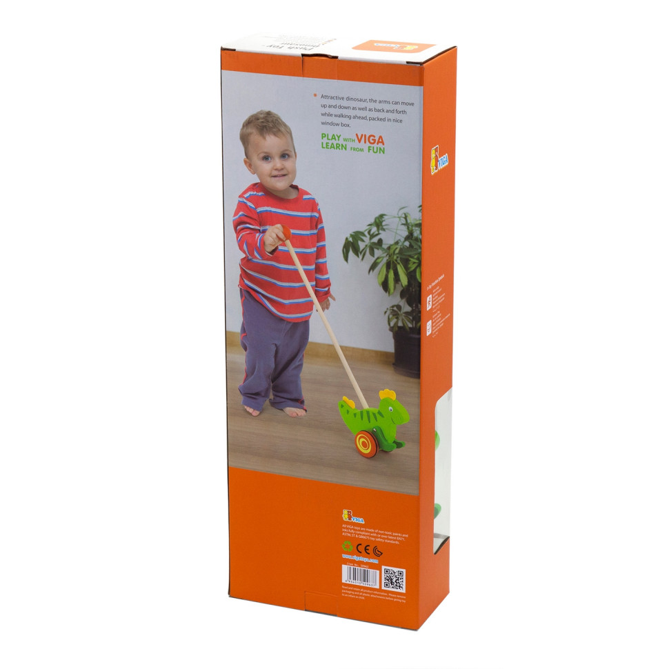 Дерев'яна каталка Динозаврик Viga Toys 50963 на паличці