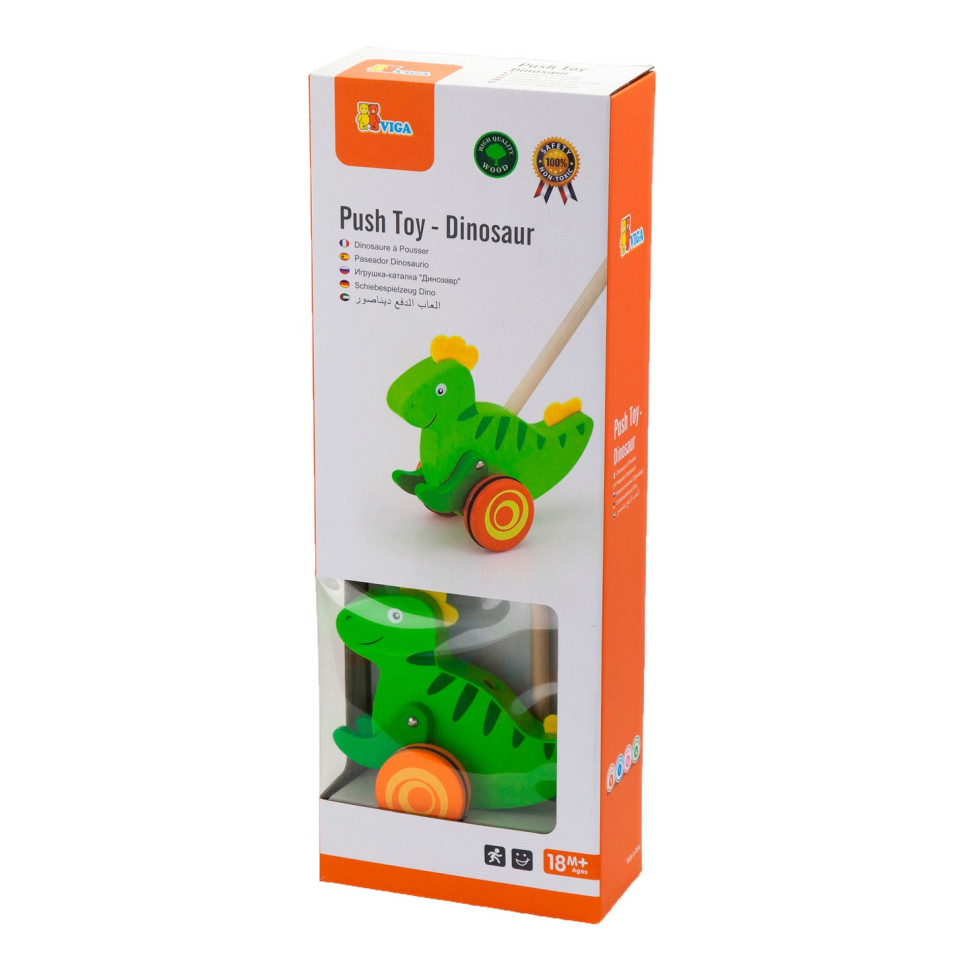 Дерев'яна каталка Динозаврик Viga Toys 50963 на паличці
