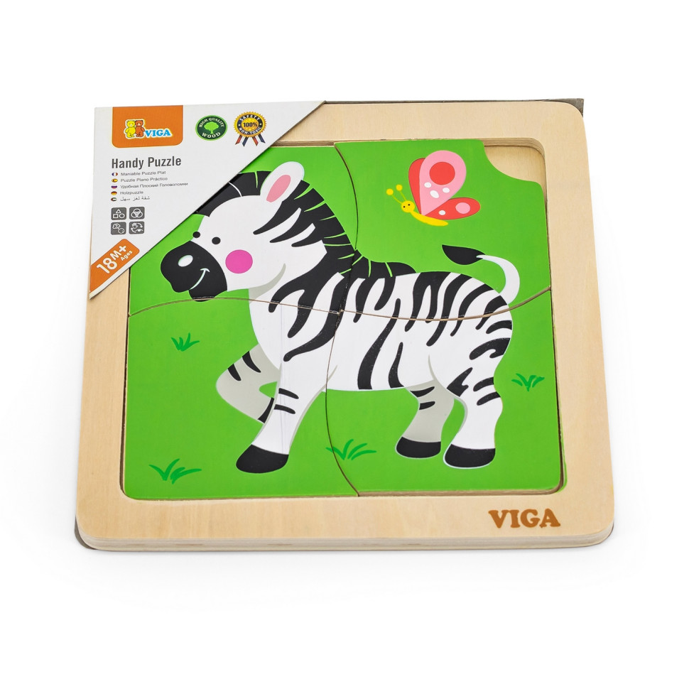 Деревянный мини-пазл Зебра Viga Toys 51317, 4 элемента
