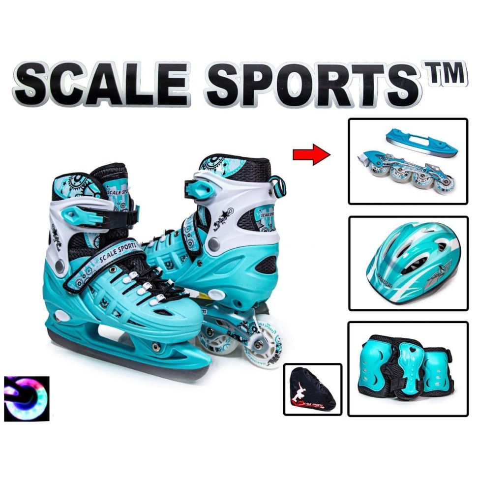 Комплект ролики-коньки 2 в 1 Scale Sport 53681290 шлем с защитой, мятный, размер 29-33