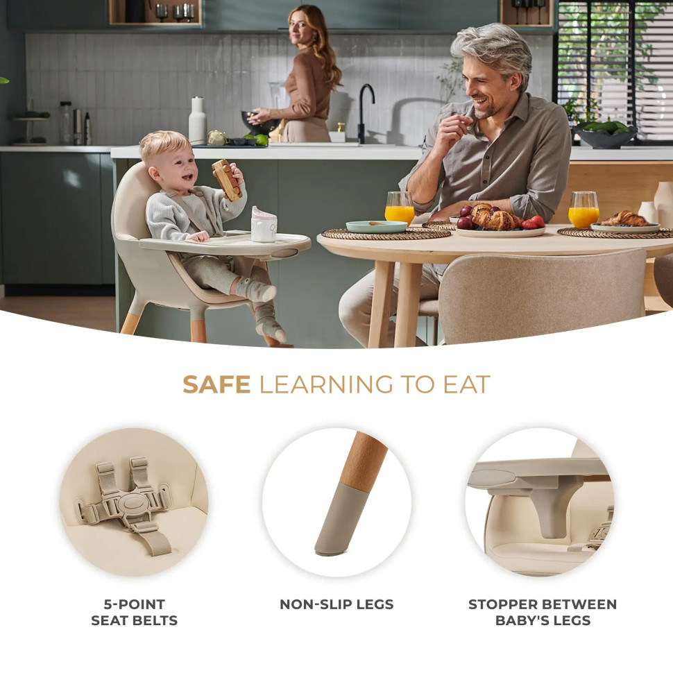 Дитячий стільчик для годування Fini 2 Kinderkraft KHFINI02BEG0000 Beige 2 в 1