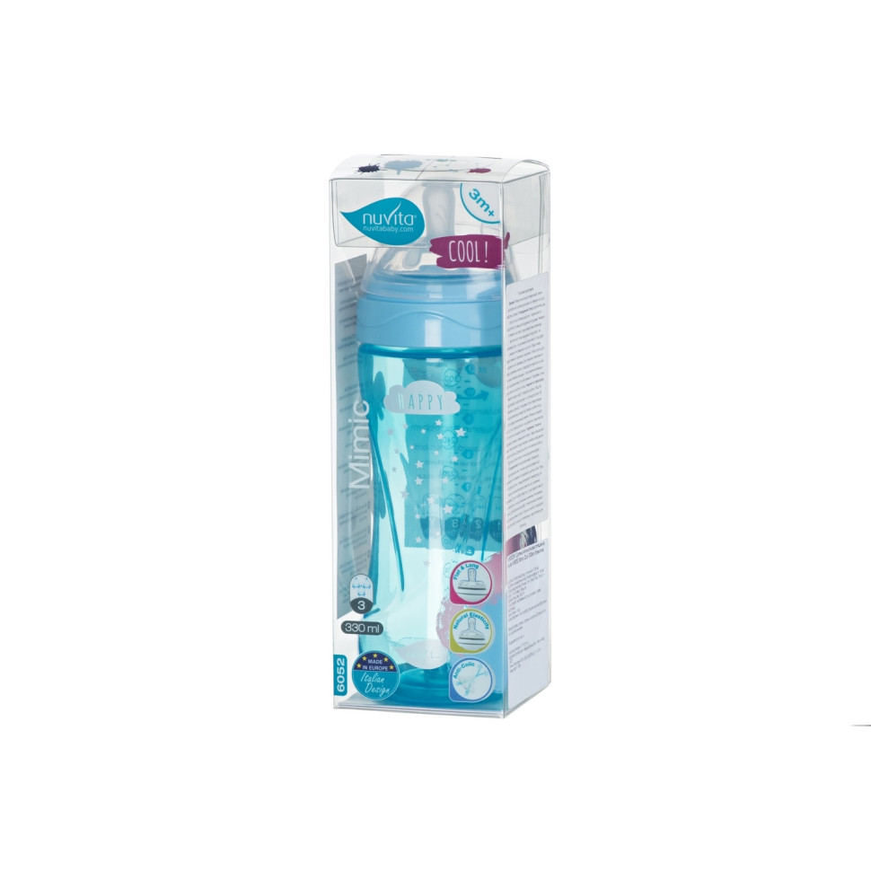 Дитяча пляшечка Nuvita 6052 Mimic Cool 330мл 4+ Антиколікова блакитна NV6052SKY