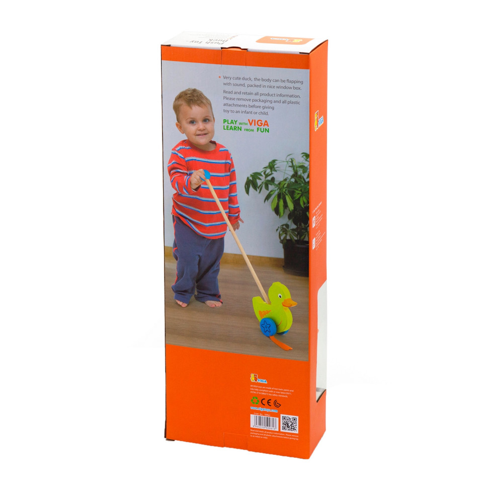 Дерев'яні іграшки дергунці Каченя Viga Toys 50961 на паличці