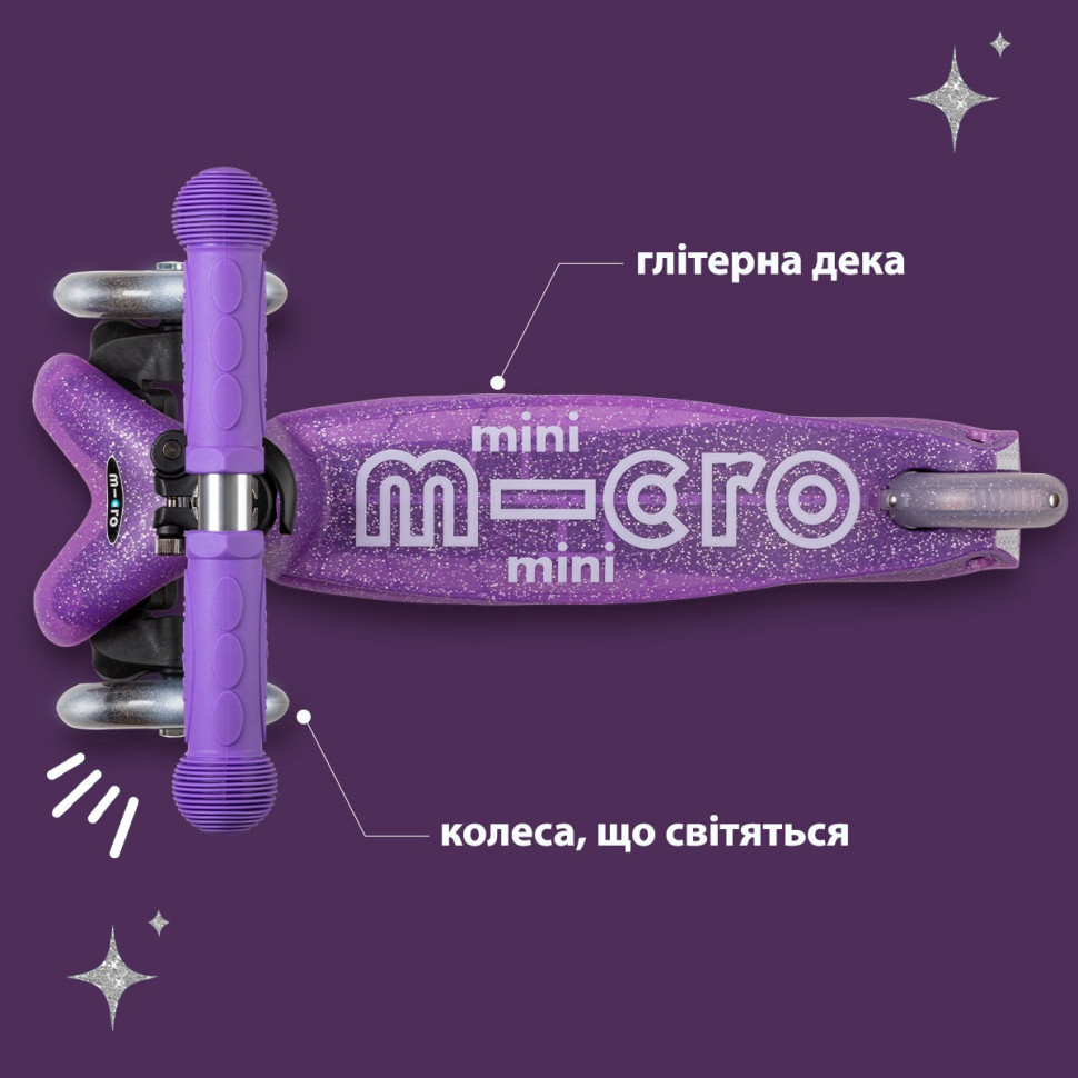 Детский трехколесный самокат Mini Deluxe Fairy Glitter LED Micro MMD207 колеса с подсветкой