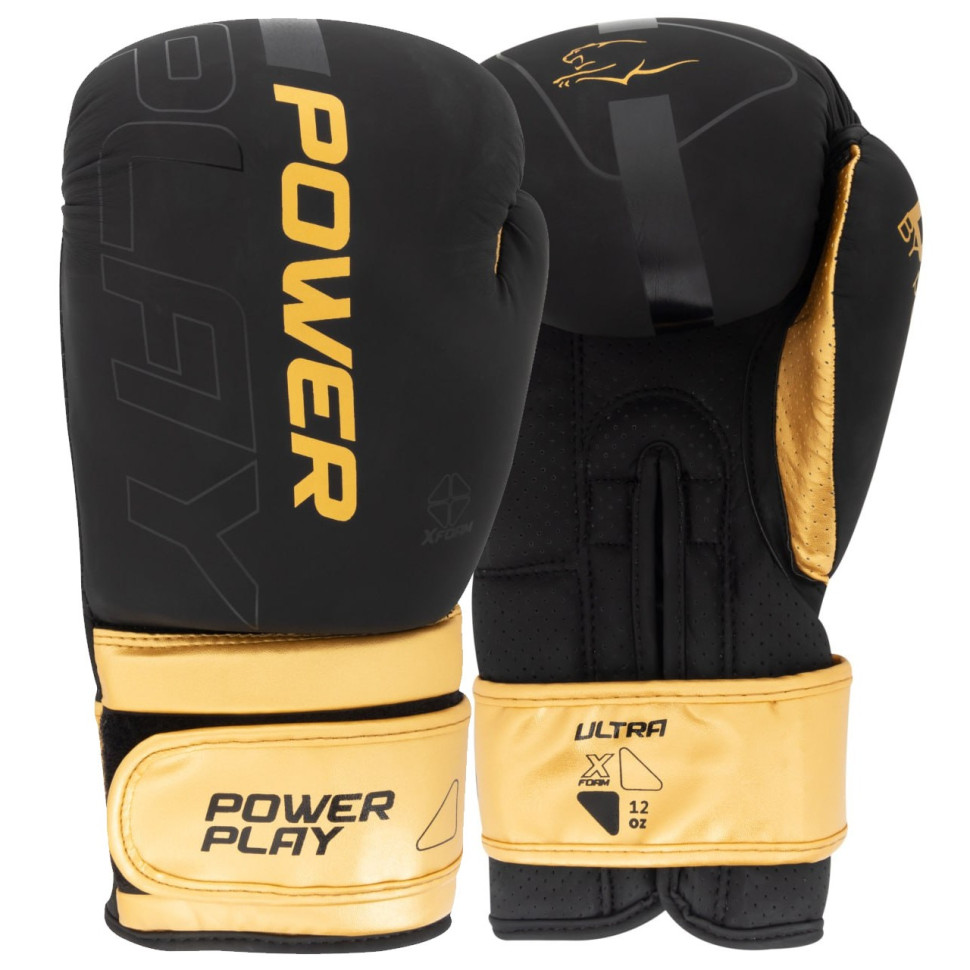 Боксерські рукавиці 3024 Ultra Mat PowerPlay PP_3024_12oz_Bl/Gold, Чорно-Золоті 12 унцій