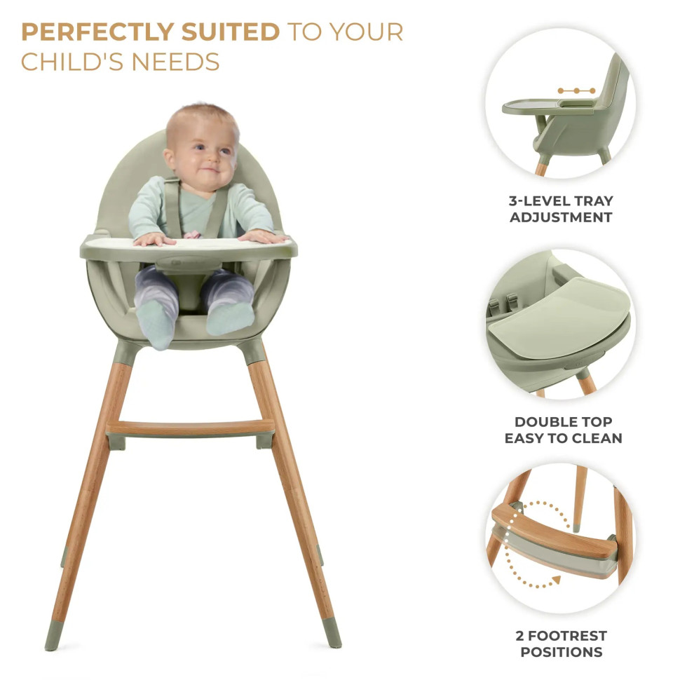Дитячий стільчик для годування Fini 2 Kinderkraft KHFINI02GRE0000 Green 2 в 1