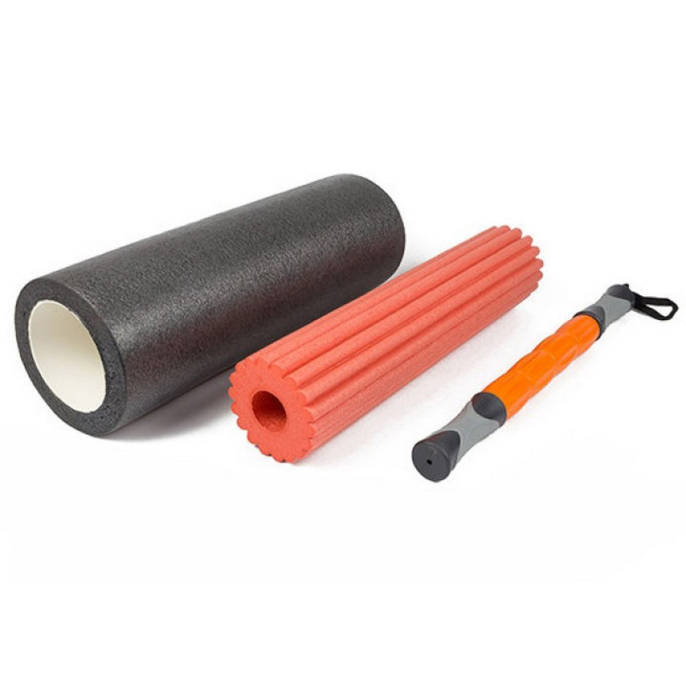 Массажный ролик-валик для 3 в 1 йоги EasyFit EF-0271 Черно-оранжевый