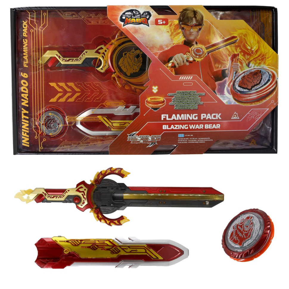 Игровой набор с волчком VI Flaming Pack Пылающий Боевой Медведь (Blazing War Bear) Infinity Nado EU654142