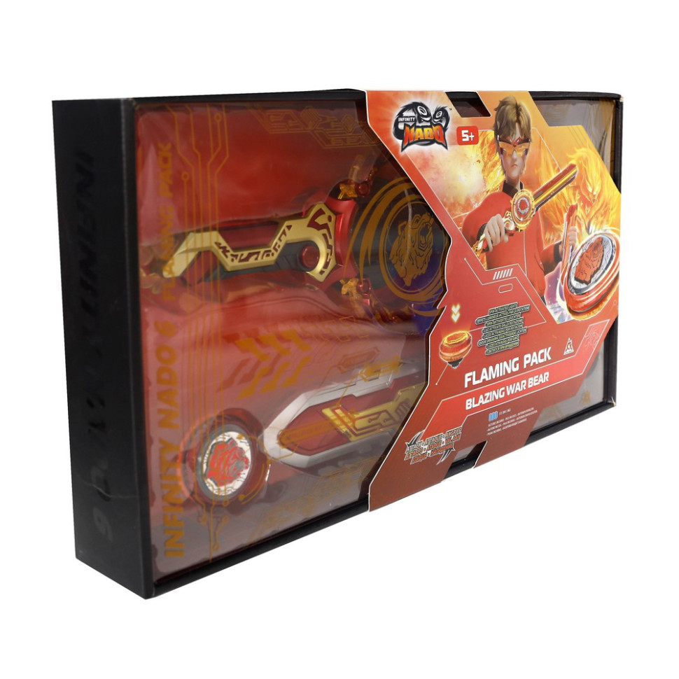 Игровой набор с волчком VI Flaming Pack Пылающий Боевой Медведь (Blazing War Bear) Infinity Nado EU654142