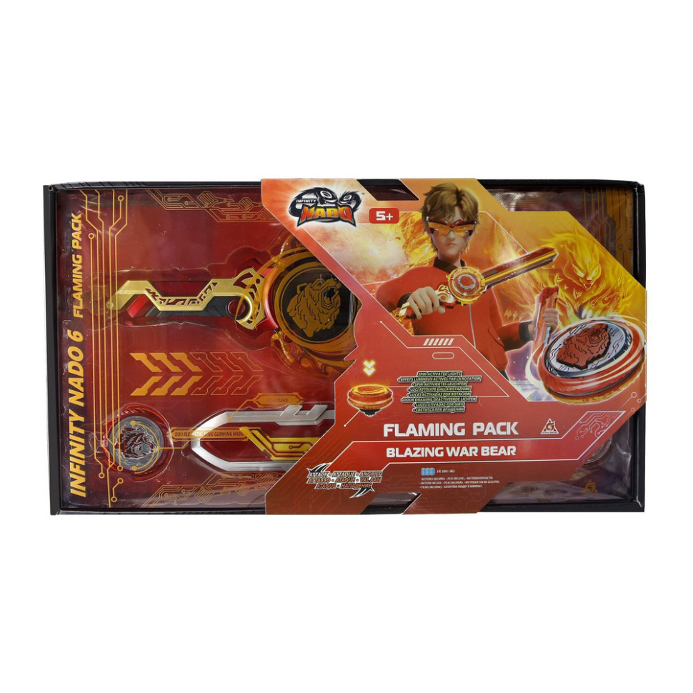 Игровой набор с волчком VI Flaming Pack Пылающий Боевой Медведь (Blazing War Bear) Infinity Nado EU654142