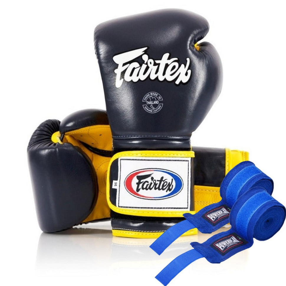 Боксерские перчатки BGV9 Mexican Fairtex BGV9_Mexican_18oz_Blue/Y 18 унций (бинты в комплекте)