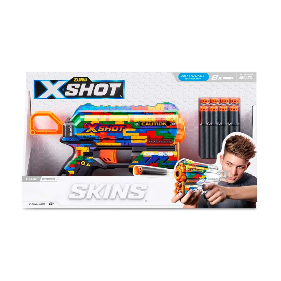Быстрострельный бластер Skins Flux Striper Zuru 36516K 8 патронов