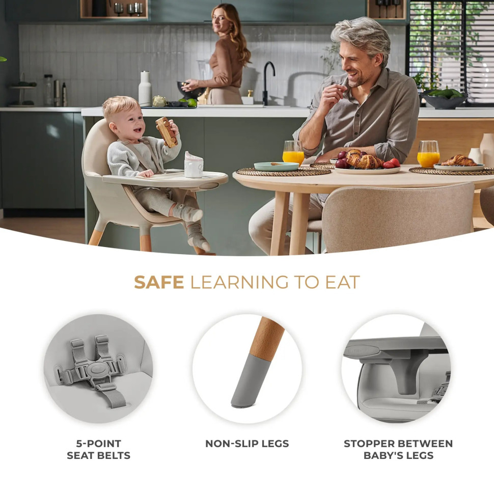 Дитячий стільчик для годування Fini 2 Kinderkraft KHFINI02GRY0000 Grey 2 в 1