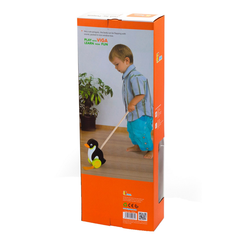 Дерев'яна каталка Пінгвінчик Viga Toys 50962 на паличці