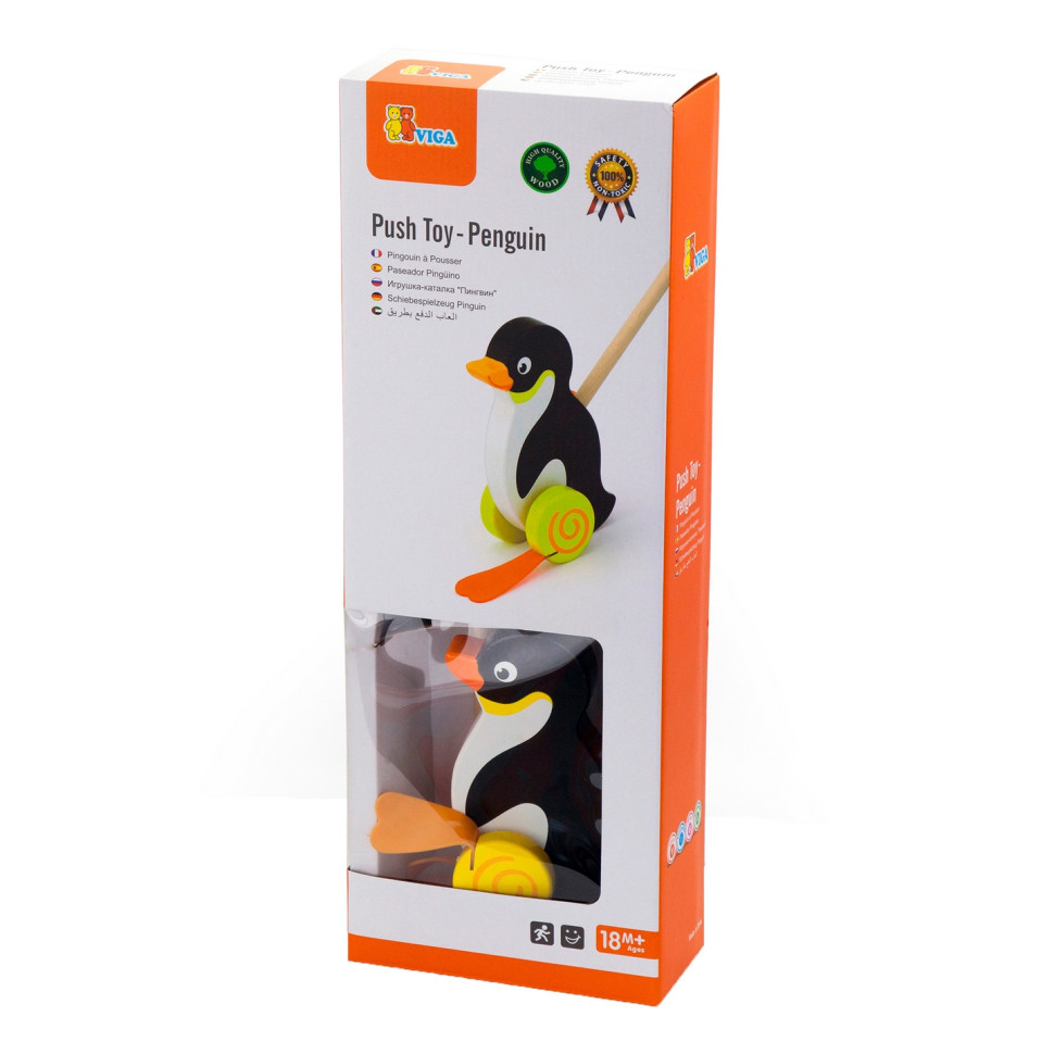 Дерев'яна каталка Пінгвінчик Viga Toys 50962 на паличці