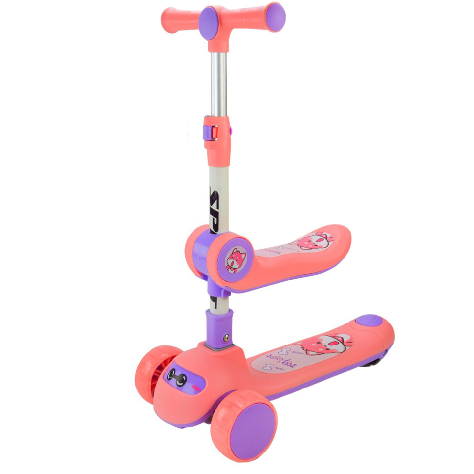 Самокат детский 3-х колесный Bambi SC2422(Pink) 3в1 светящиеся колеса, розовый