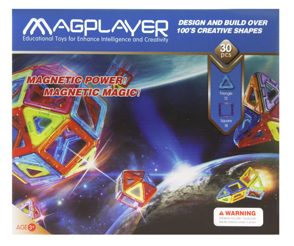 Конструктор Magplayer магнитный набор 30 эл. MPB-30
