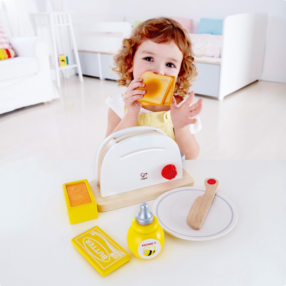 Іграшковий тостер з дерева Hape E3148 з продуктами та посудом