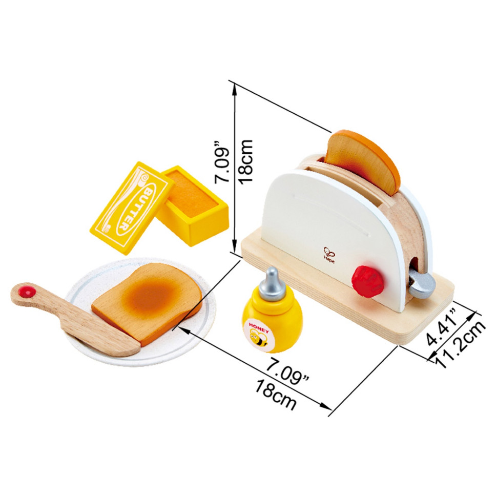 Іграшковий тостер з дерева Hape E3148 з продуктами та посудом