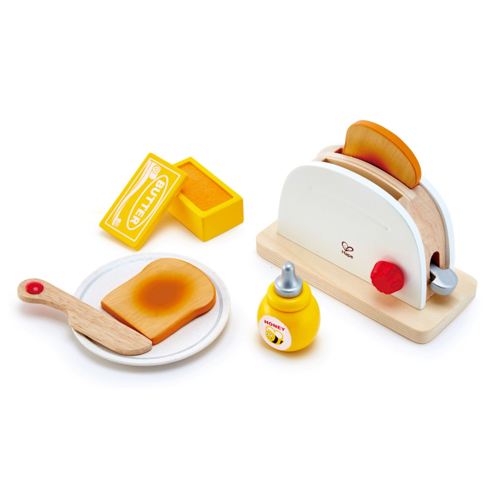 Іграшковий тостер з дерева Hape E3148 з продуктами та посудом