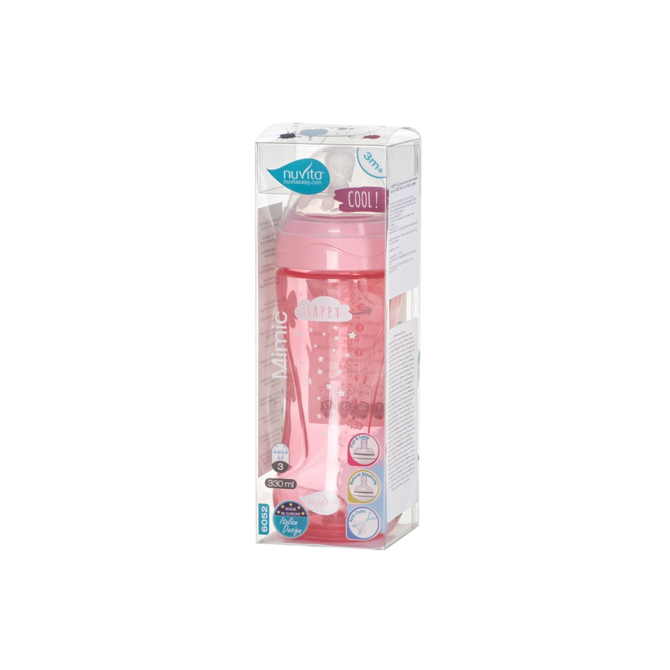 Дитяча пляшечка Nuvita 6052 Mimic Cool 330мл 4+ Антиколікова рожева NV6052PINK