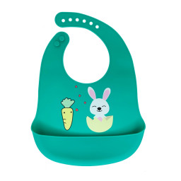 Слюнявчик силиконовый "Зайка" Mega Zayka MGZ-0611(Green) с карманом Слюнявчик силиконовый "Зайка" Mega Zayka MGZ-0611(Green) с карманом