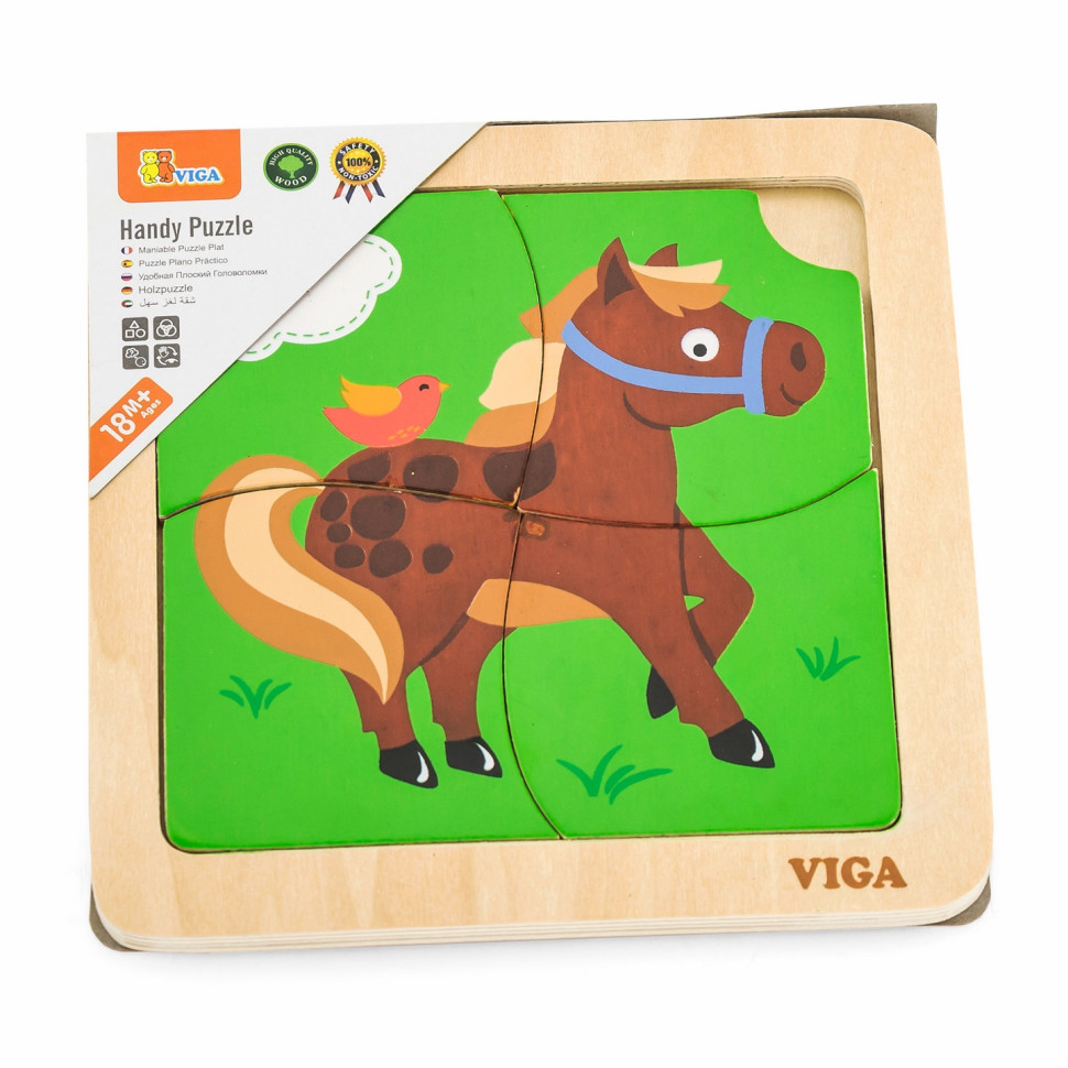 Деревянный мини-пазл Лошадка Viga Toys 51312, 4 элемента