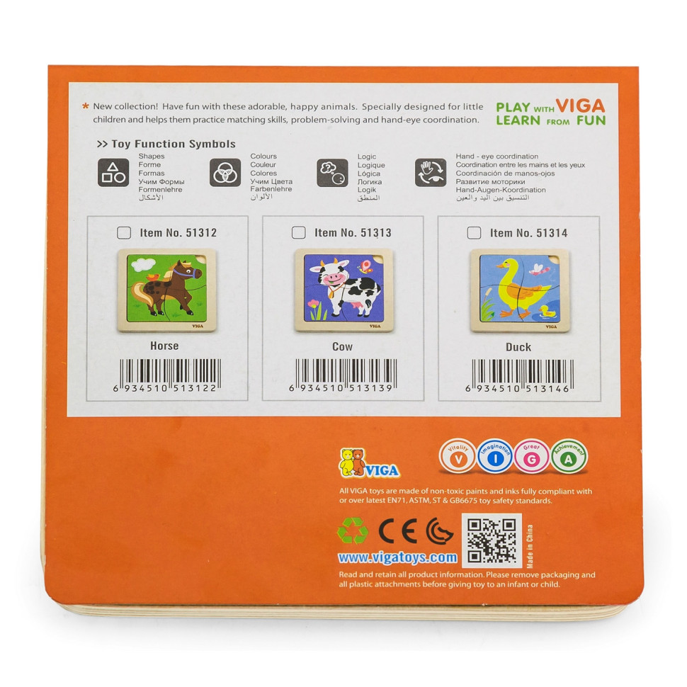 Деревянный мини-пазл Лошадка Viga Toys 51312, 4 элемента
